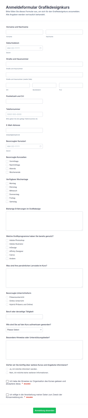 Anmeldung Zum Grafikdesign Kurs