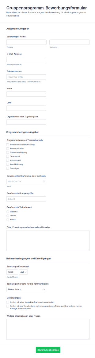 Anmeldung Zum Gruppenprogramm