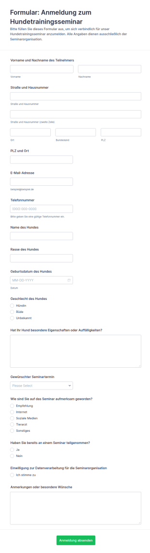 Anmeldung Zum Hundetraining Seminar