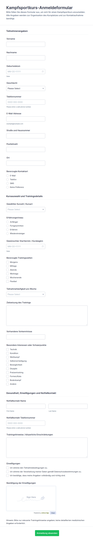 Anmeldung Zum Kampfsportkurs