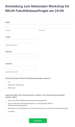 Anmeldung Zum Nationalen Workshop Für NKLM Fakultätsbeauftragte Am 24.09. Form Template