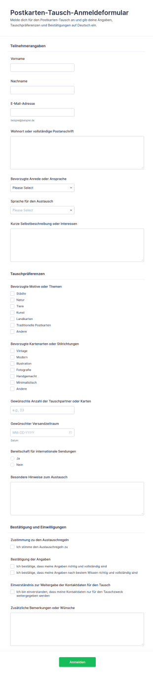 Anmeldung Zum Postkarten Tausch