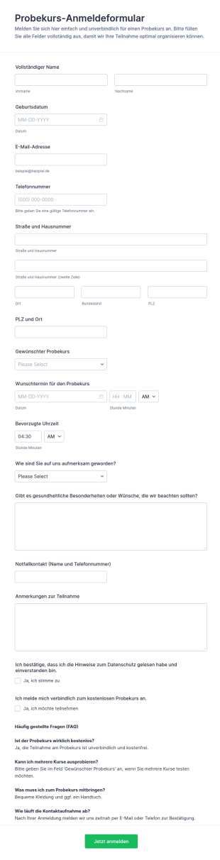 Anmeldung Zum Probekurs
