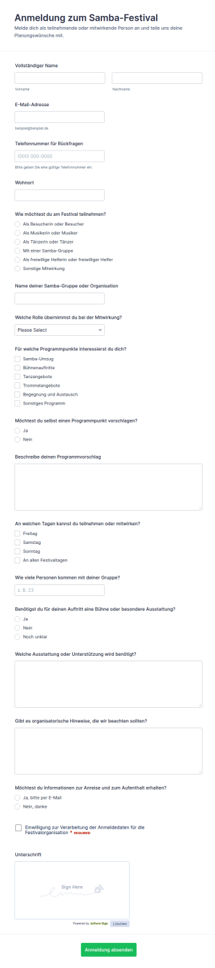 Anmeldung Zum Samba Festival