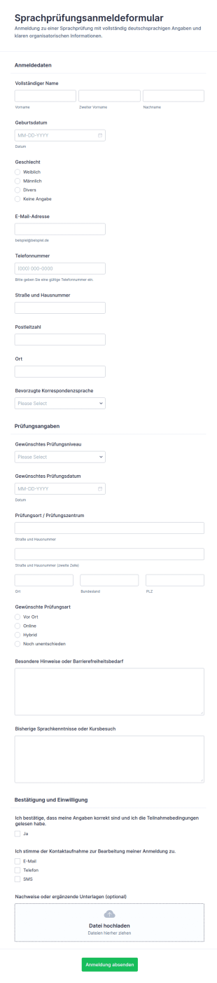 Anmeldung Zum Sprachprüfungstest Formular