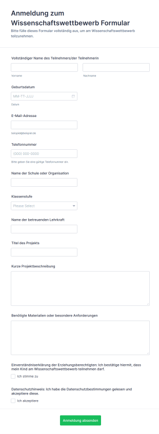 Anmeldung Zum Wissenschaftswettbewerb Formular