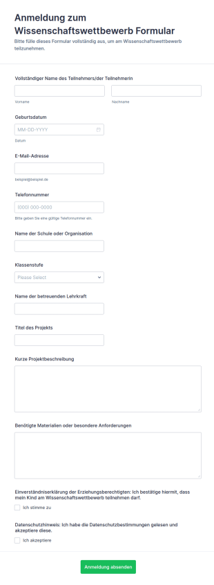 Anmeldung Zum Wissenschaftswettbewerb Formular