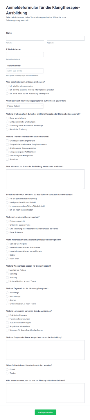 Anmeldung Zur Ausbildung In Klangtherapie