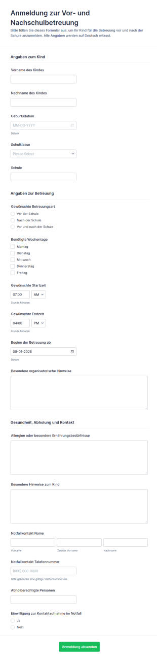 Anmeldung Zur Betreuung Vor Und Nach Dem Unterricht