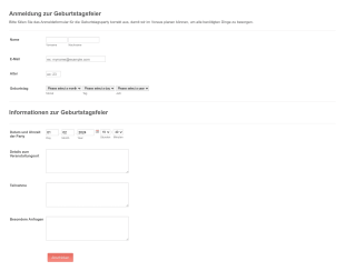 Anmeldung Zur Geburtstagsfeier Form Template