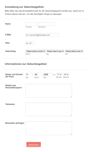 Anmeldung Zur Geburtstagsfeier