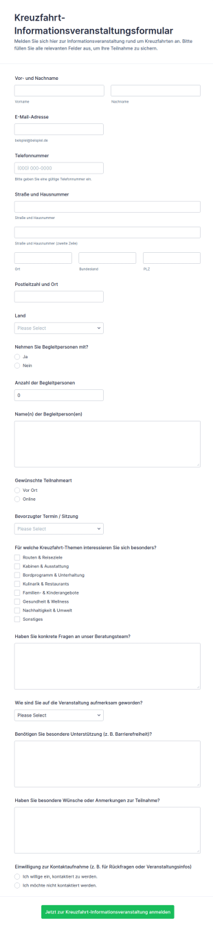 Anmeldung Zur Informationsveranstaltung Zur Kreuzfahrt