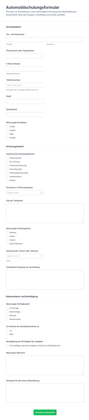 Anmeldung Zur Kfz Weiterbildung