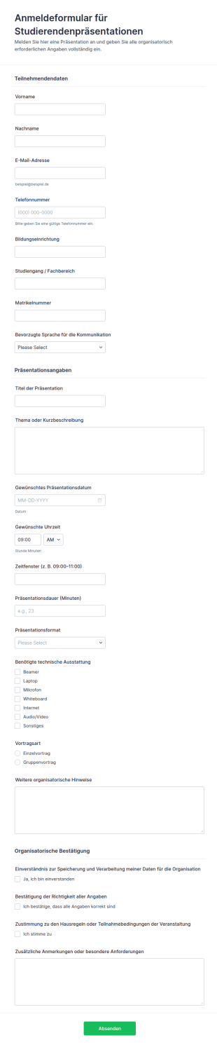 Anmeldung Zur Schülerpräsentation