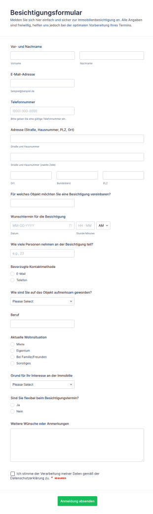 Anmeldung Zur Wohnungsbesichtigung Formular