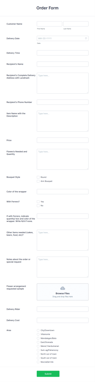 Anne's Flowers Order Form Template