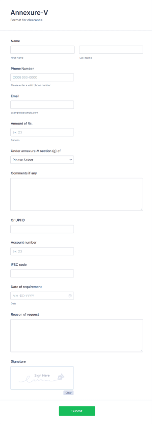 Annexure Request Form Template