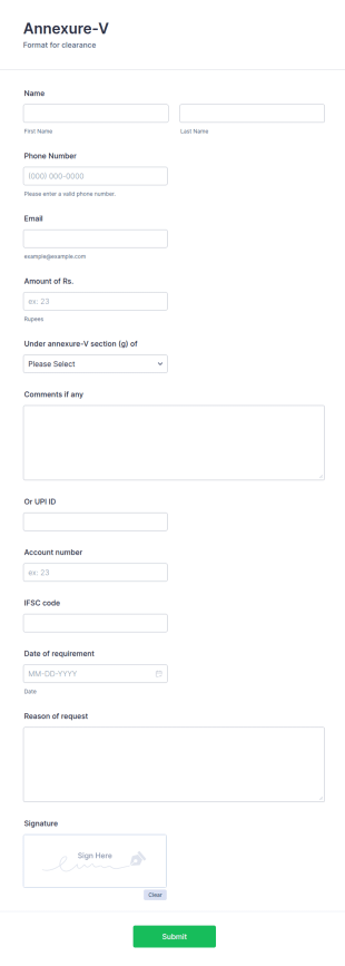 Annexure Request Form Template