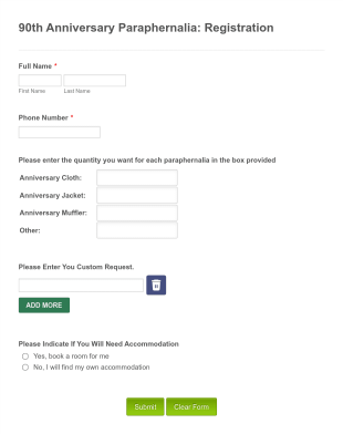 Anniversary Event Registration Form Template