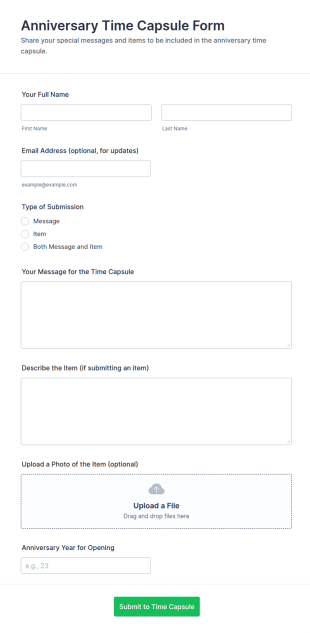 Anniversary Time Capsule Form Template