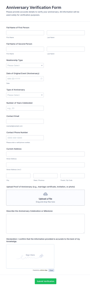 Anniversary Verification Form Template