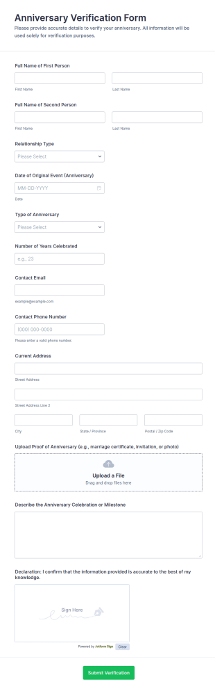 Anniversary Verification Form Template