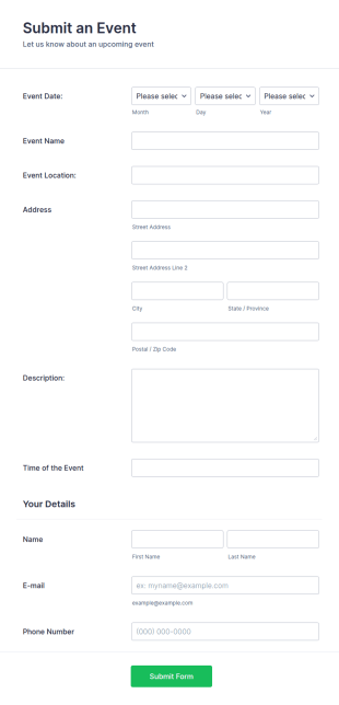 Announce An Event Form Template