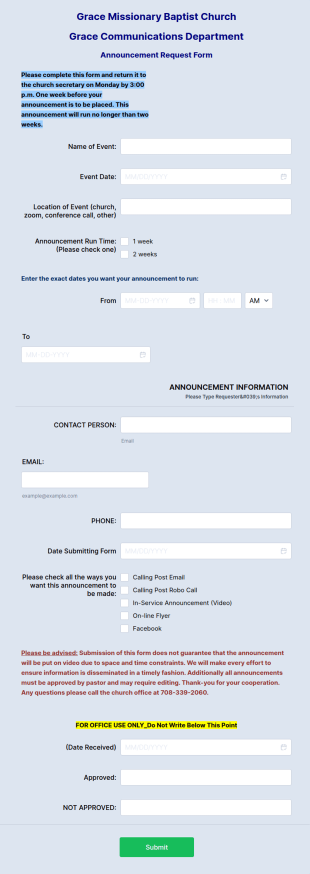 ANNOUNCEMENT REQUEST FORM Template