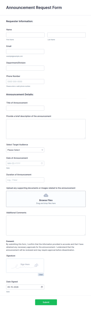 Announcement Request Form Template