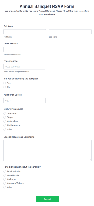 Annual Banquet RSVP Form Template