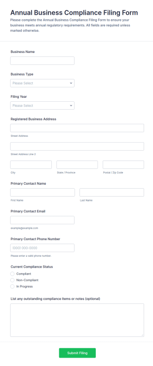 Annual Business Compliance Filing Form Template