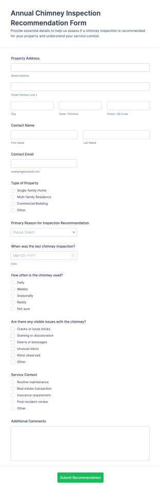 Annual Chimney Inspection Recommendation Form Template