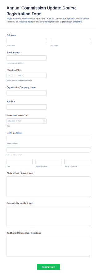 Annual Commission Update Course Registration Form Template