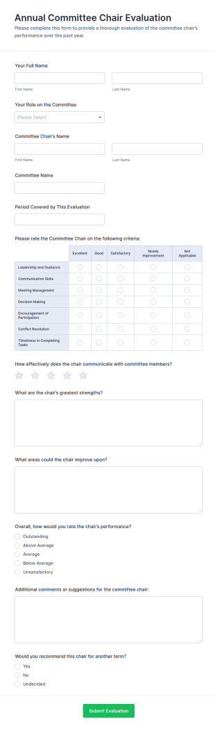 Annual Committee Chair Evaluation Form Template