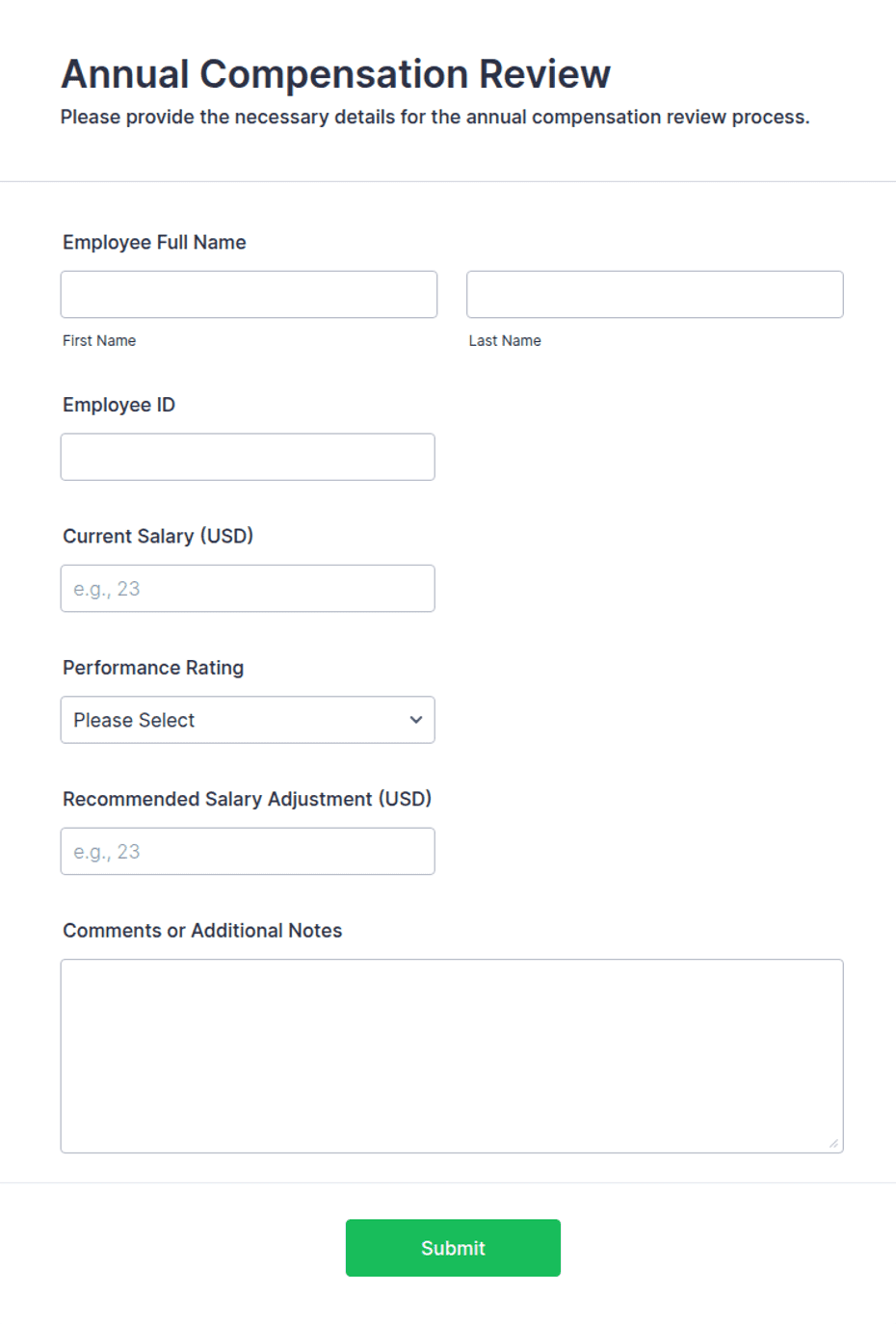 Annual Compensation Review Form Template Jotform