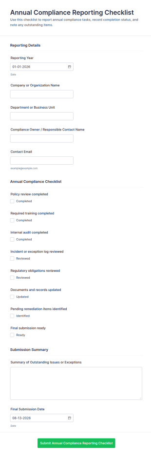 Annual Compliance Reporting Checklist Form Template