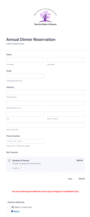 Annual Dinner Reservation Form Template