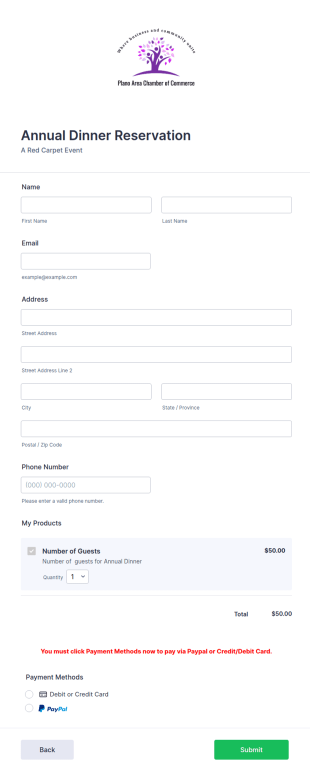 Annual Dinner Reservation Form Template