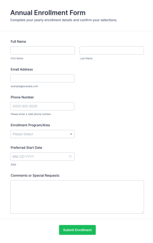 Annual Enrollment Form Template