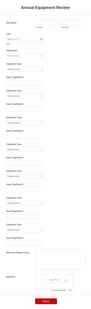 Annual Equipment Review Form Template