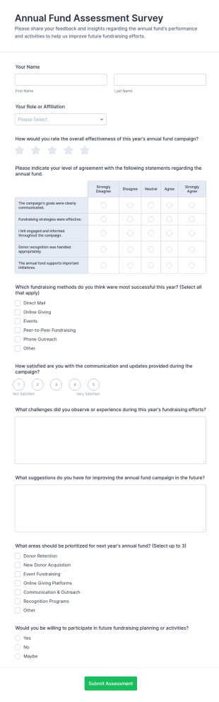 Annual Fund Assessment Survey Form Template