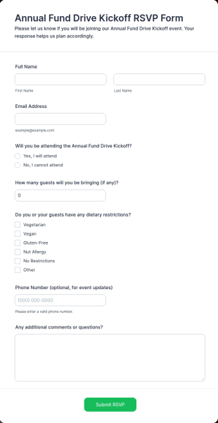 Annual Fund Drive Kickoff RSVP Form Template