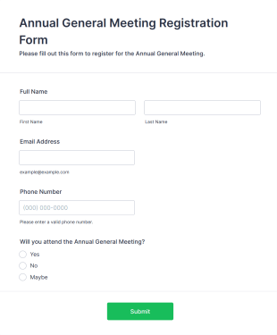 Annual General Meeting Registration Form Template