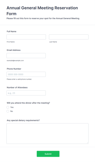 Annual General Meeting Reservation Form Form Template
