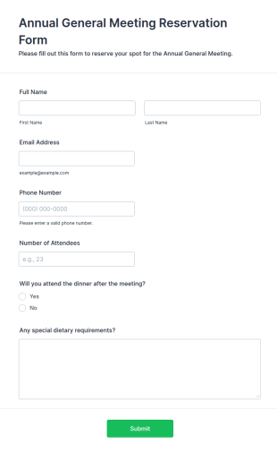 Annual General Meeting Reservation Form Template