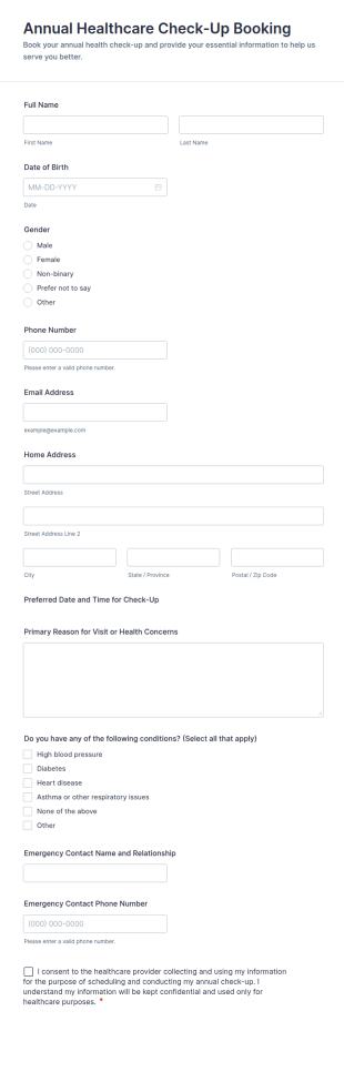 Annual Healthcare Check Up Booking Form Template