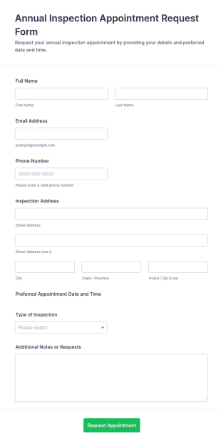 Annual Inspection Appointment Request Form Template