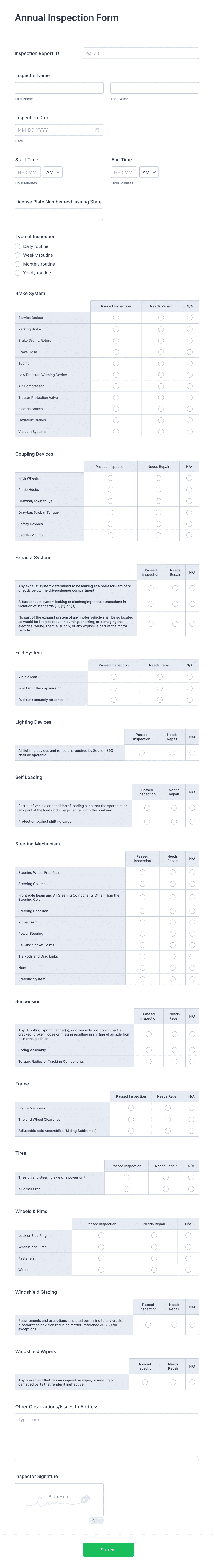 Federal Inspection Form Example Annual Inspection Form Template | Jotform