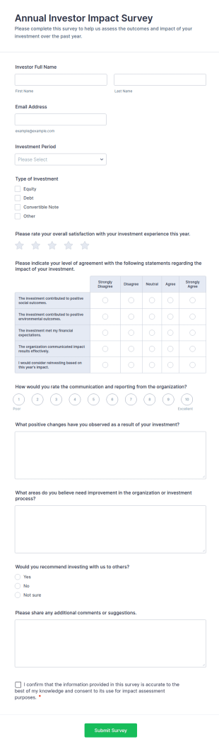 Annual Investor Impact Survey Form Template