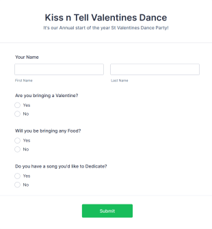 Kiss And Tell Valentines Dance Party RSVP Form Template